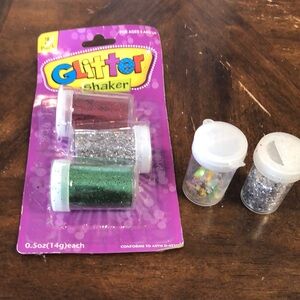 Colorful Glitter Shaker Set Glitter package of 3 new shakers and 2 used shakers